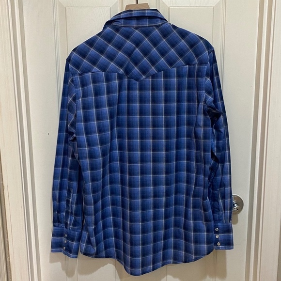 Wrangler-Men's Western Shirt-Blue Plaid-Long Sleeve Button Up-Pearl Snaps-Large‎ - Picture 2 of 10